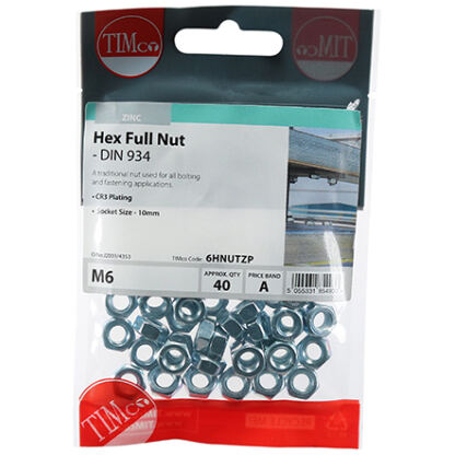 timco hex nut bright zinc plated bag