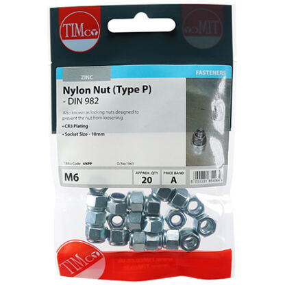 timco nylon locking nut m6 bag