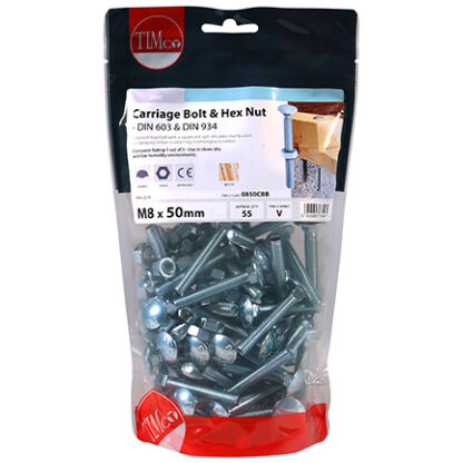 Timco Carriage Bolts and Hex Nuts M8