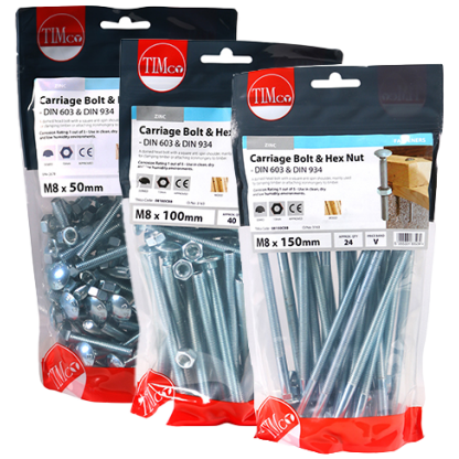 Timco Carriage Bolts and Hex Nuts M8