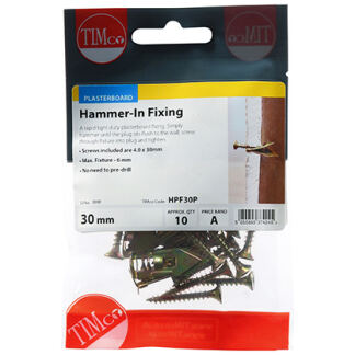 Timco Hammer In Fixings 4mm 30mm Yellow Zinc Pack of 10