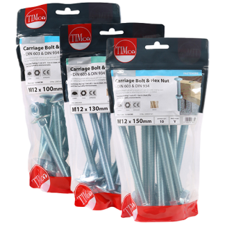Timco Carriage Bolts and Hex Nuts M12