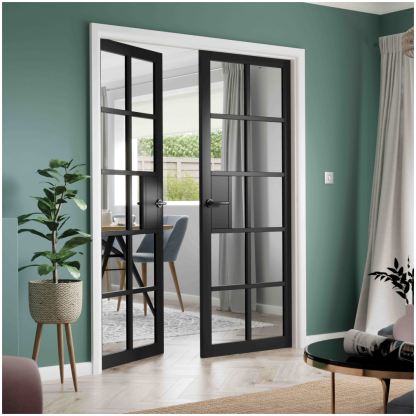 J B Kind Plaza Black Clear Glazed Internal Door